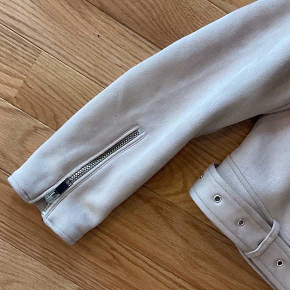 Zara Basic NWOT Blush Pink Biker Jacket zippers belt medium faux suede boho - Picture 4 of 11